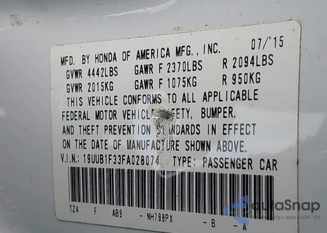 2015 Acura Tlx z USA, uszkodzony, nr VIN 19UUB1F33FA028074